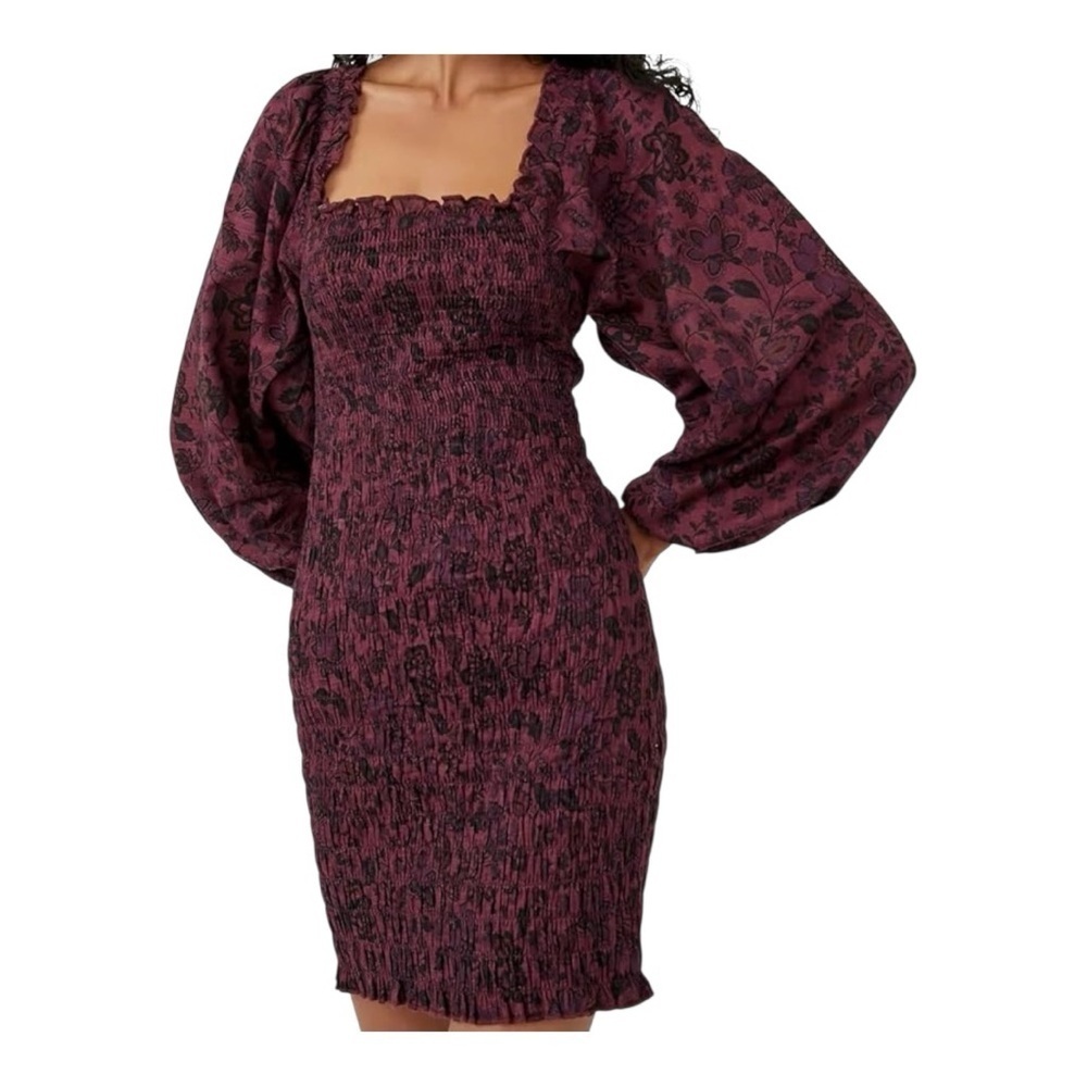 Free People Red Bodycon Dress with Bishop Sleeves